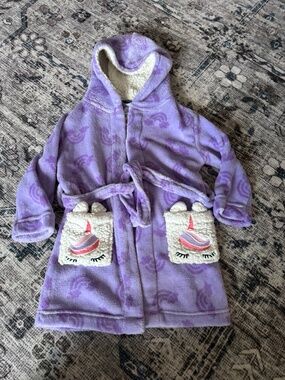 Pekkle Unicorn Purple bath robe, 4/5t house coat, Fuzzy sherpa lined pjs